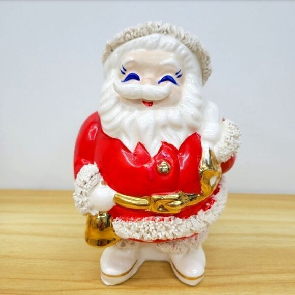 1950's Spaghetti Trim Blue Eyes Santa Claus with Bag of Toys Bank - Picture 12 of 12